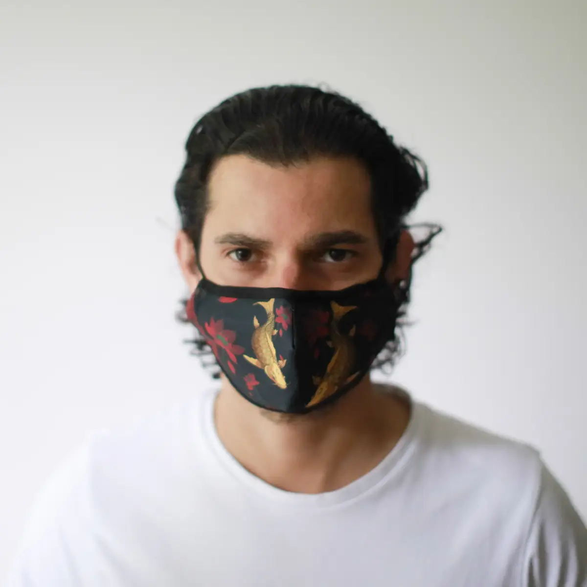 Återanvändbar modeansiktsmask med PM2.5-filter i bomull och polyester, vuxenmodell, guldfiskmönster - produktbild 3