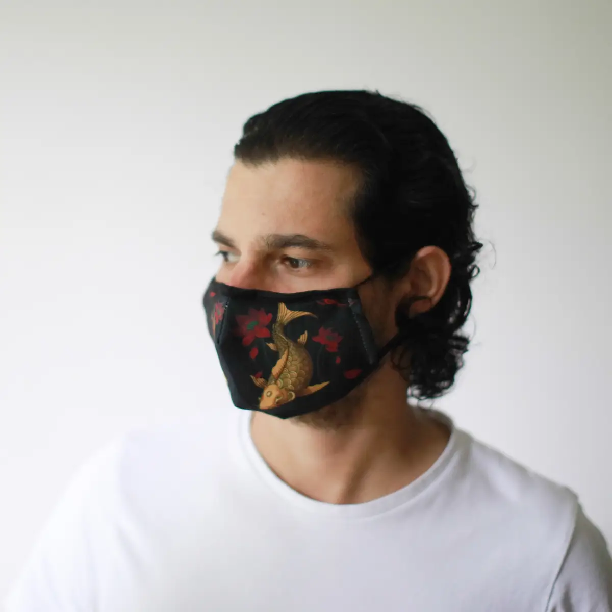 Återanvändbar modeansiktsmask med PM2.5-filter i bomull och polyester, vuxenmodell, guldfiskmönster - produktbild 4