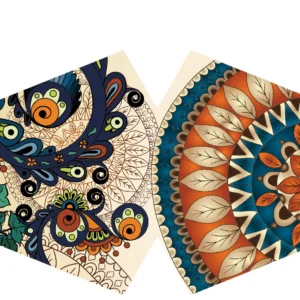 Återanvändbar modeansiktsmask med mönster Gyllene löv i blått, orange och beige
