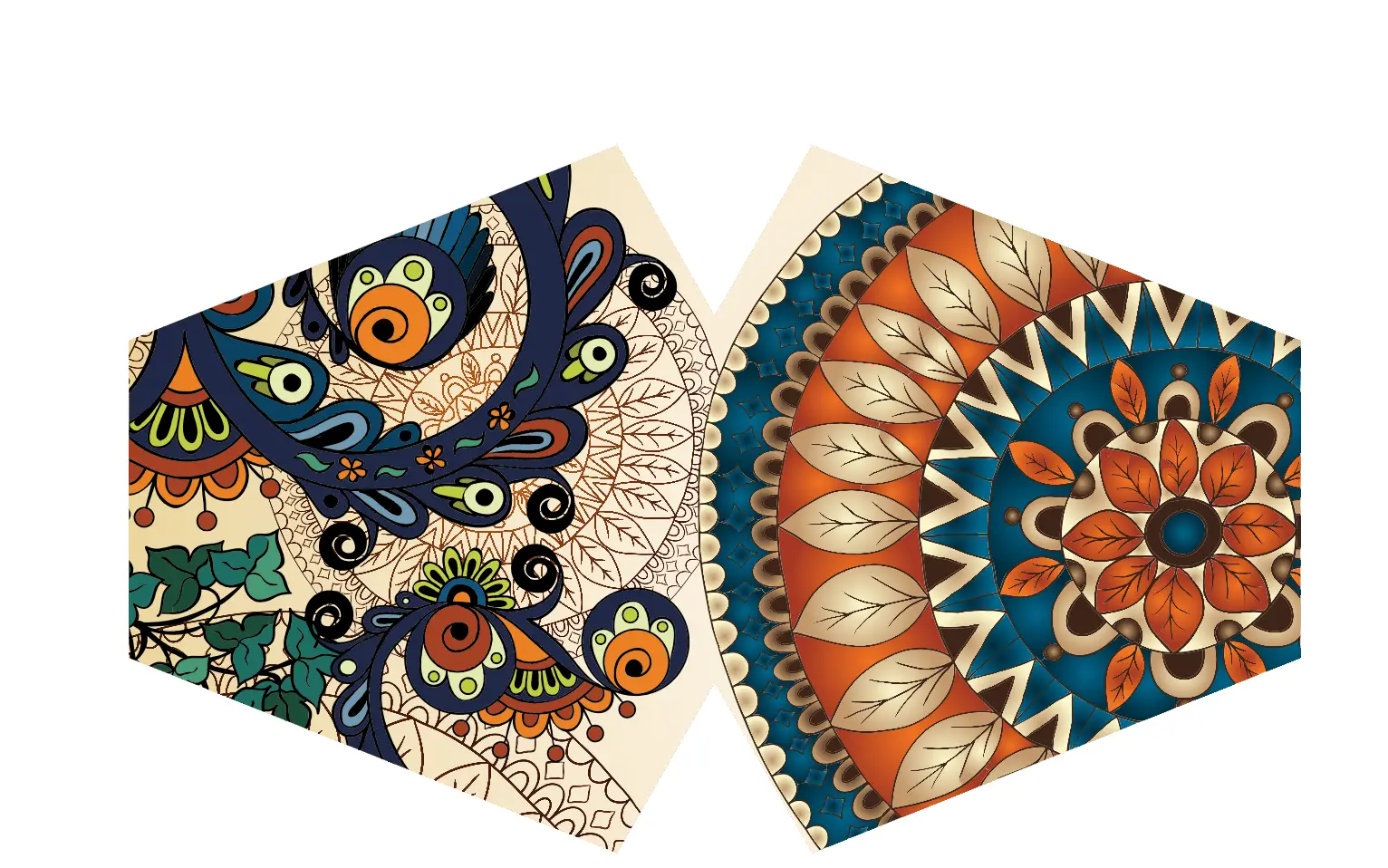 Återanvändbar modeansiktsmask med mönster Gyllene löv i blått, orange och beige