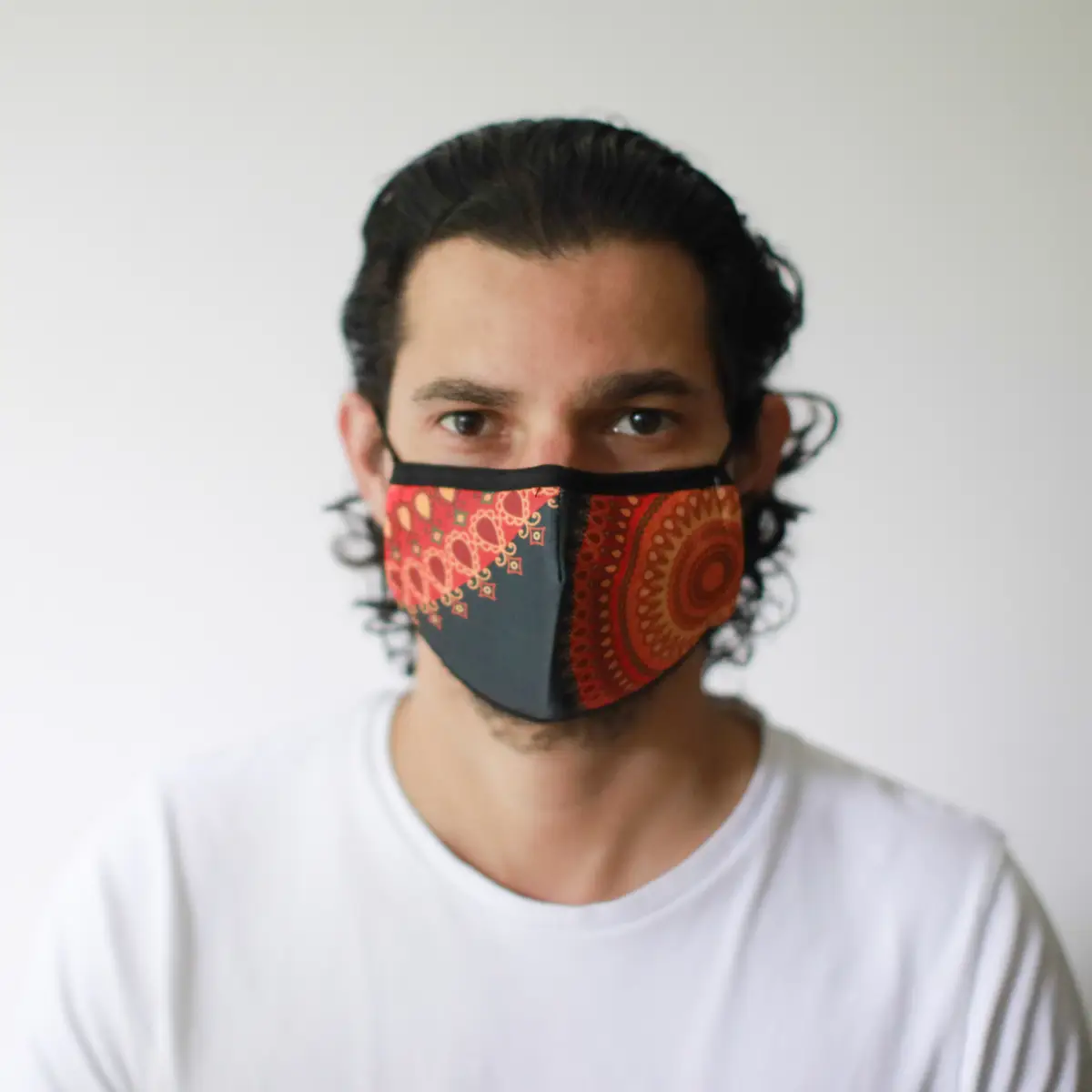Återanvändbar modeansiktsmask med PM2.5-filter i orange mandala - produktbild 3