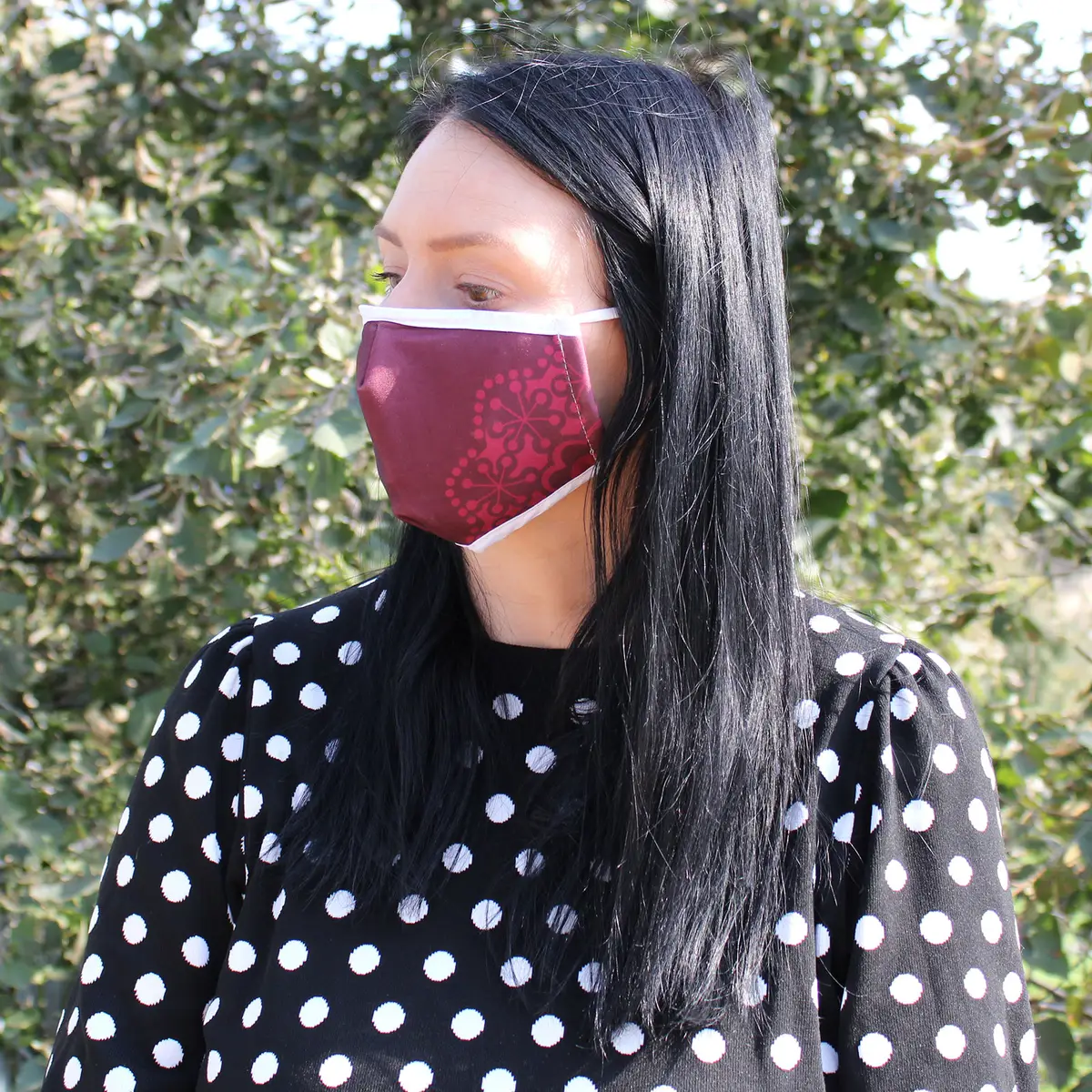 Återanvändbar modeansiktsmask med PM2.5-filter i rött mandalamönster för vuxna - produktbild 5