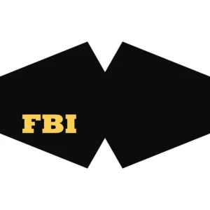 Svart återanvändbar ansiktsmask med gult FBI-tryck
