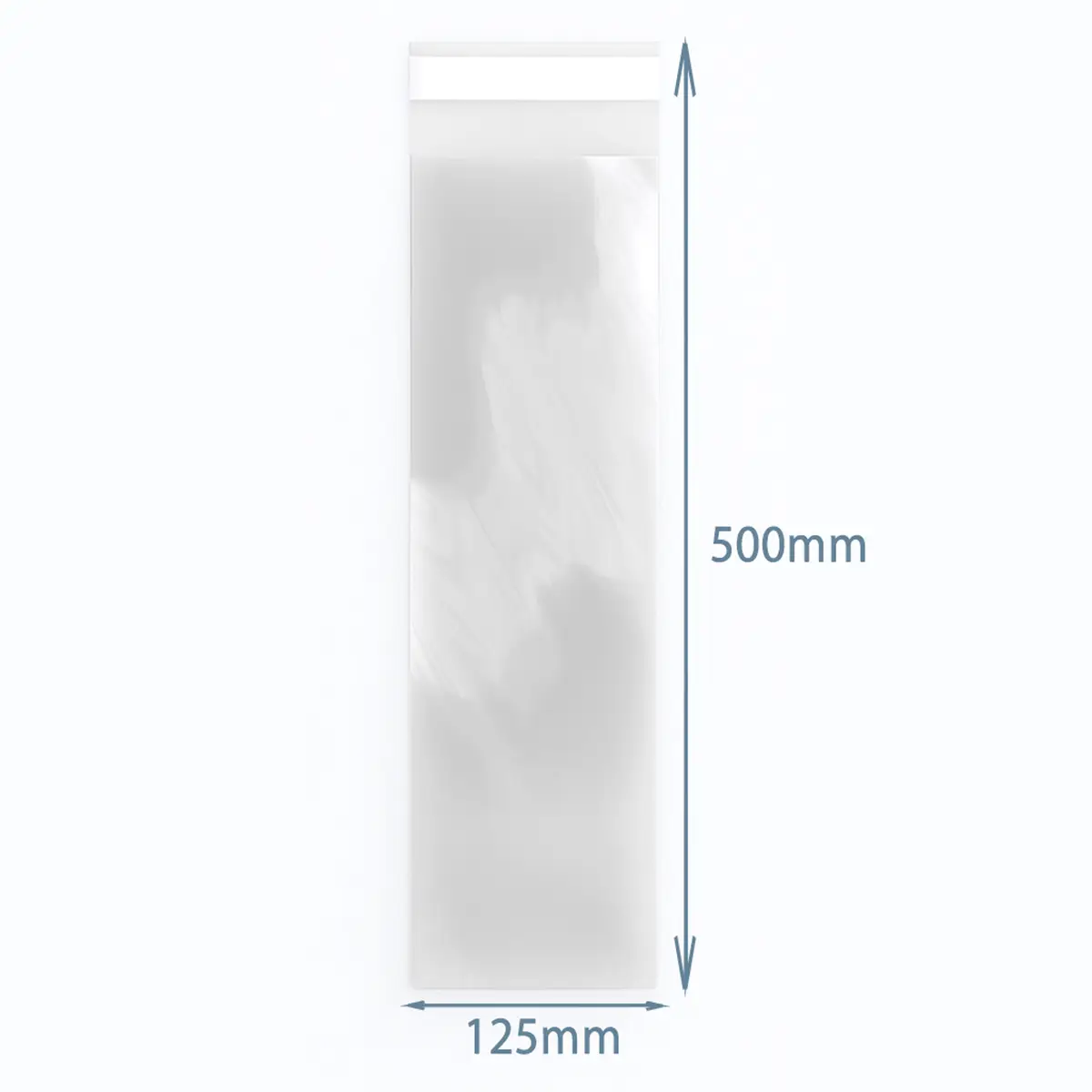 Återförslutningsbar transparent polyetenpåse med måtten 125x500 mm