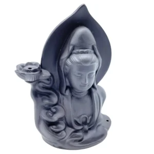 Svart backflow-rökelsehållare formad som en Buddha med rökkanal