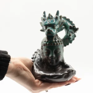 Backflow-rökelsehållare med drake över Buddha i keramik - produktbild 3