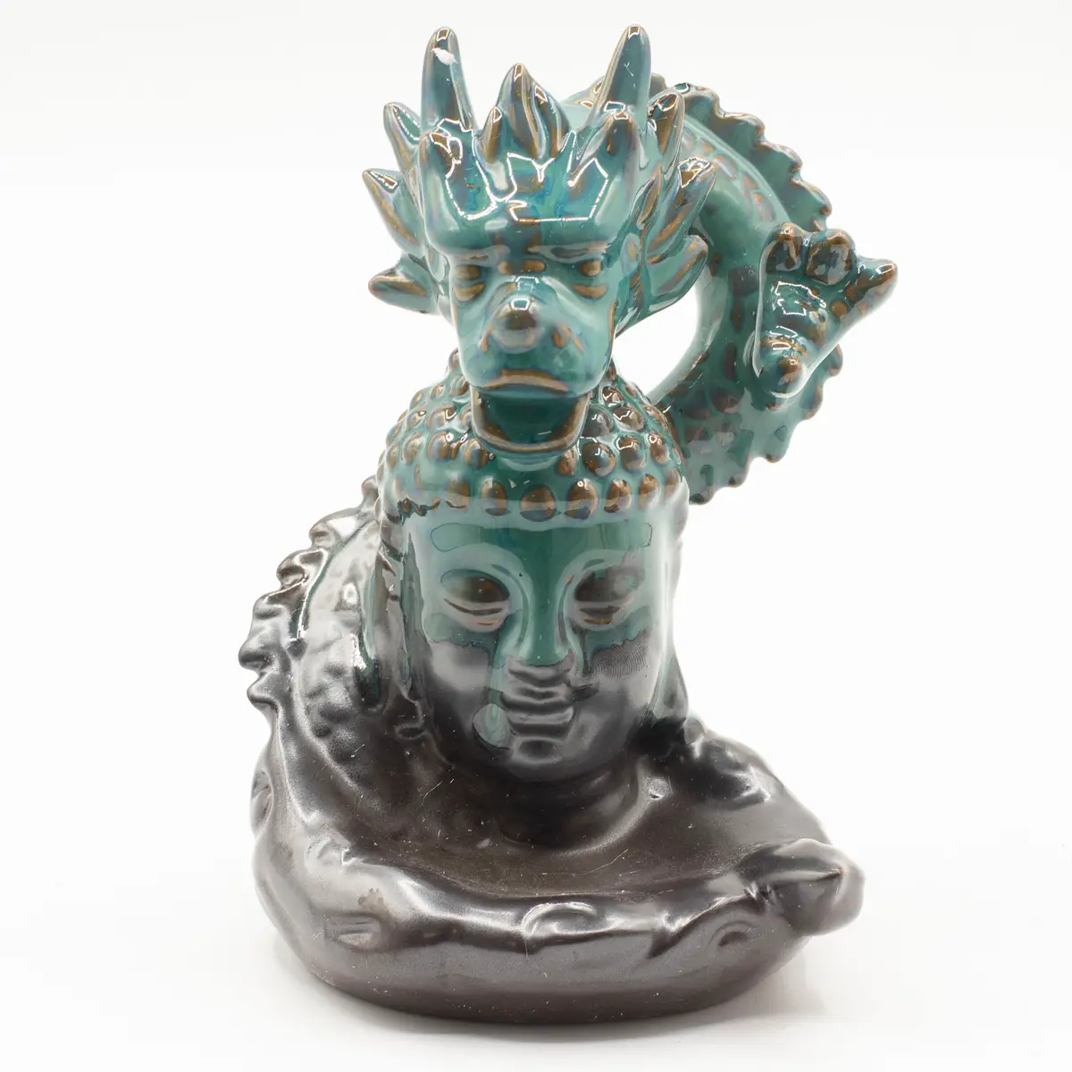 Backflow-rökelsehållare med drake över Buddha i keramik - produktbild 5
