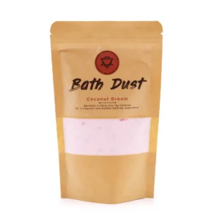 Påse med badpulver Coconut Dream i beige förpackning med rosa pulver