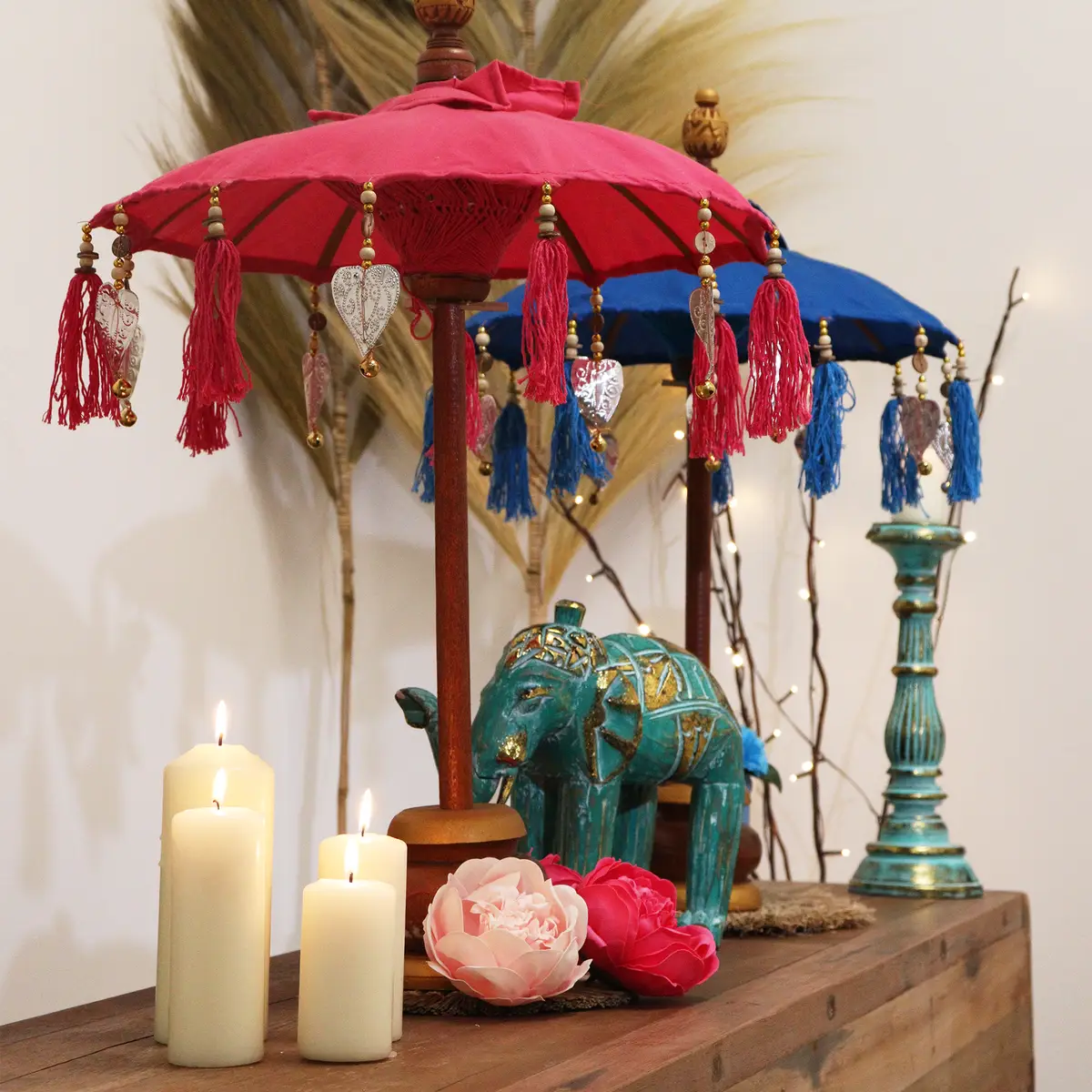 Bali heminredning parasoll i bomull, rosa, 40 cm - produktbild 7