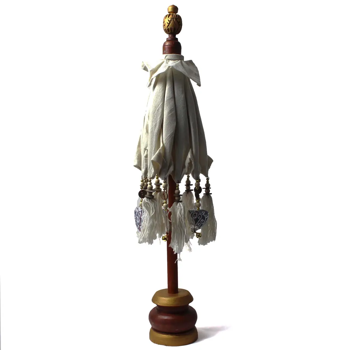 Bali Heminredning Parasoll i canvas med dekorativa tofsar, 40 cm - produktbild 2