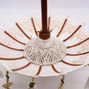 Bali Heminredning Parasoll i canvas med dekorativa tofsar, 40 cm - produktbild 5