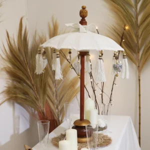 Bali Heminredning Parasoll i canvas med dekorativa tofsar, 40 cm - produktbild 8