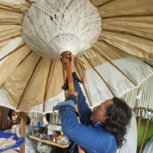 Bali parasoll i bomull turkos 2 meter - produktbild 3