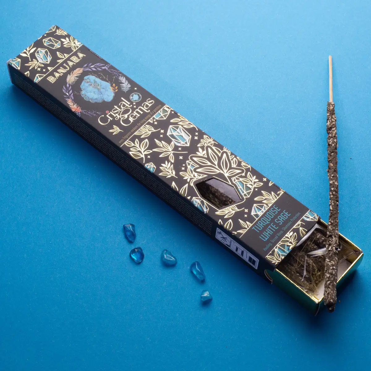 Banjara Crystal Gemas rökelsepinnar med turkos och vit salvia - produktbild 4