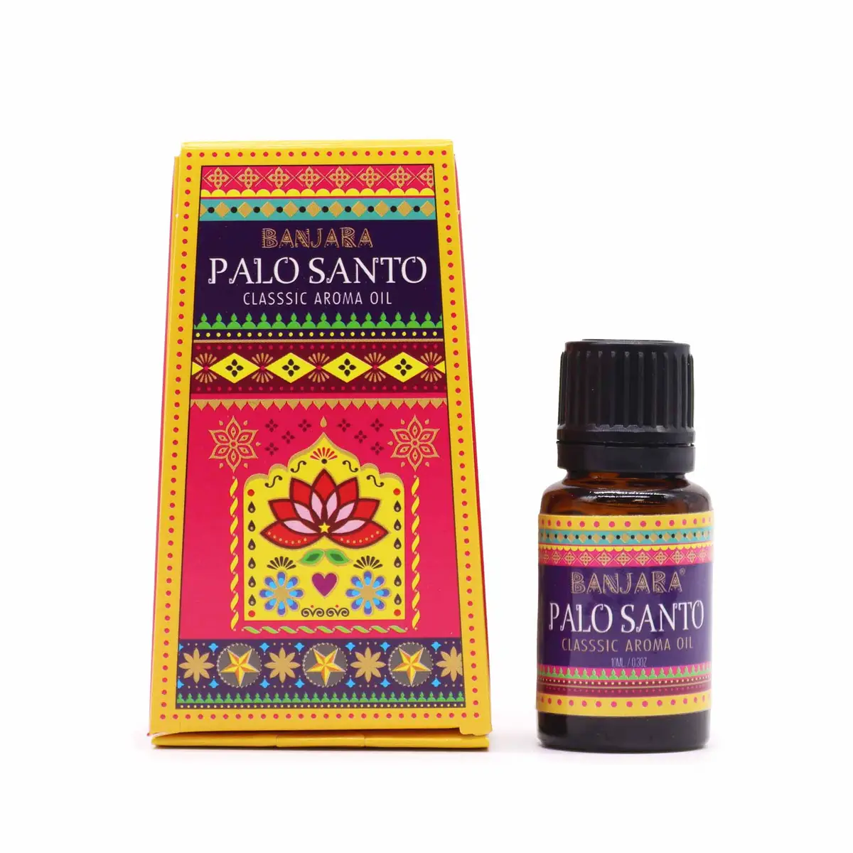Flaska och förpackning med Banjara Palo Santo doftolja