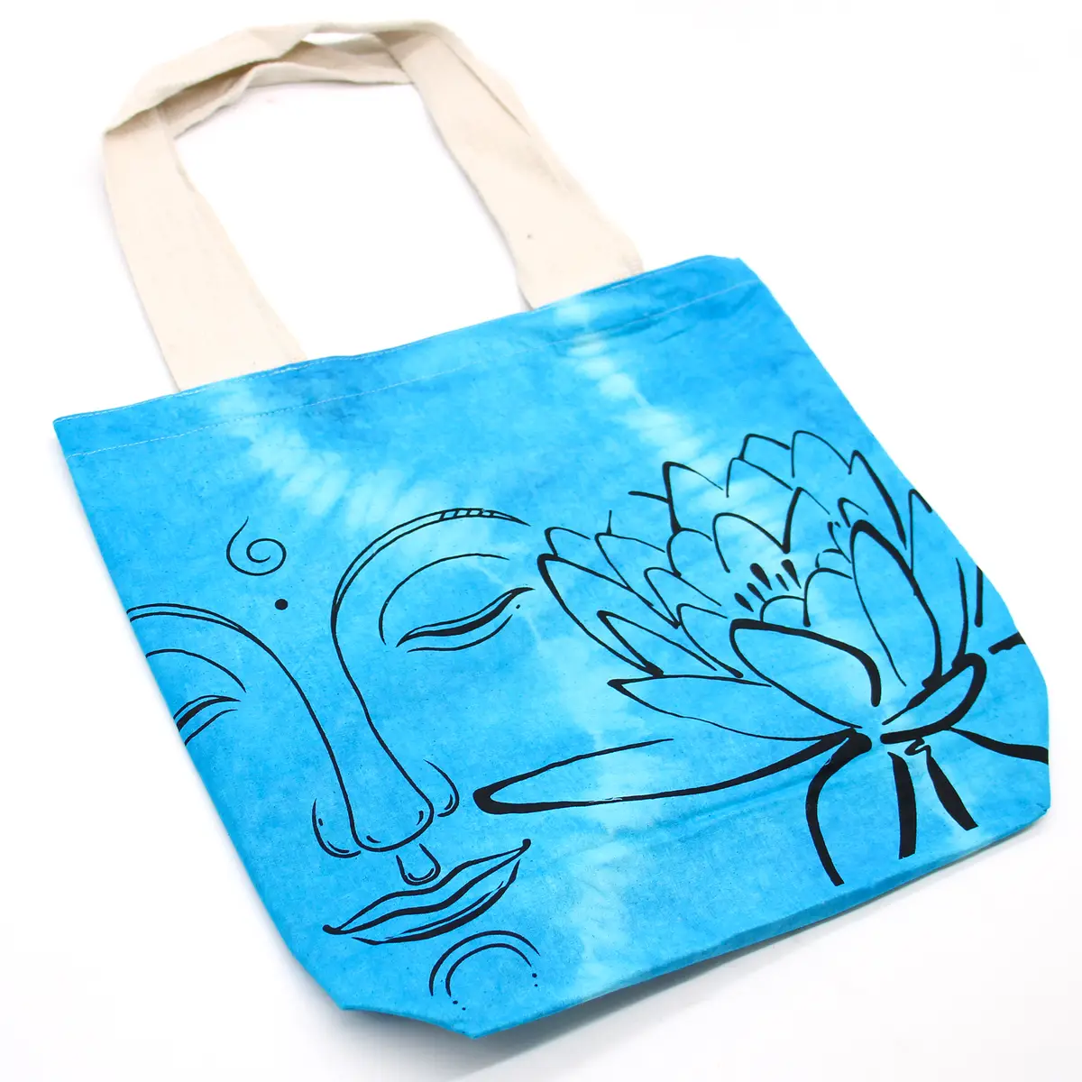 Batikkamönstrad bomullsväska med Buddha och lotus 38x42x12 cm - produktbild 2