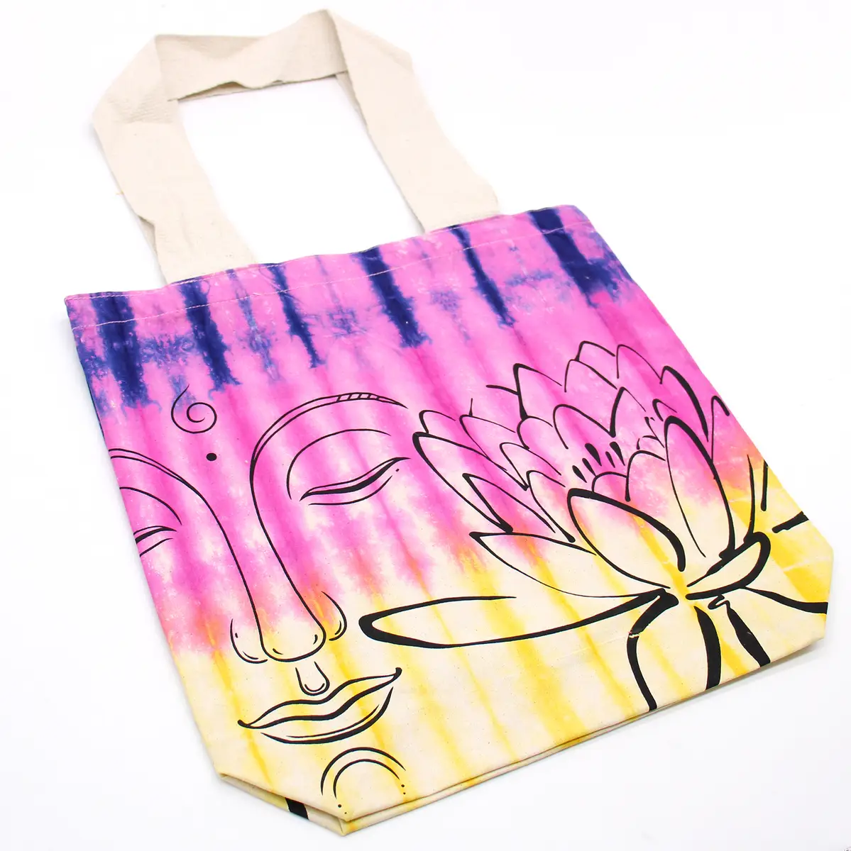 Batikkamönstrad bomullsväska med lotus och buddha, 38x42x12 cm - produktbild 2