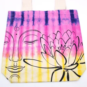 Batikkamönstrad bomullsväska med lotus och buddha, 38x42x12 cm - produktbild 3