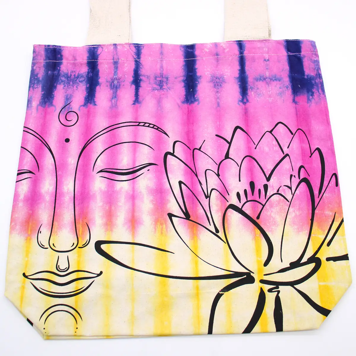 Batikkamönstrad bomullsväska med lotus och buddha, 38x42x12 cm - produktbild 3