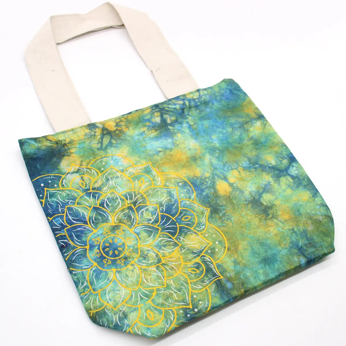 Batikkamönstrad bomullsväska med mandalamönster 38x42x12 cm - produktbild 2