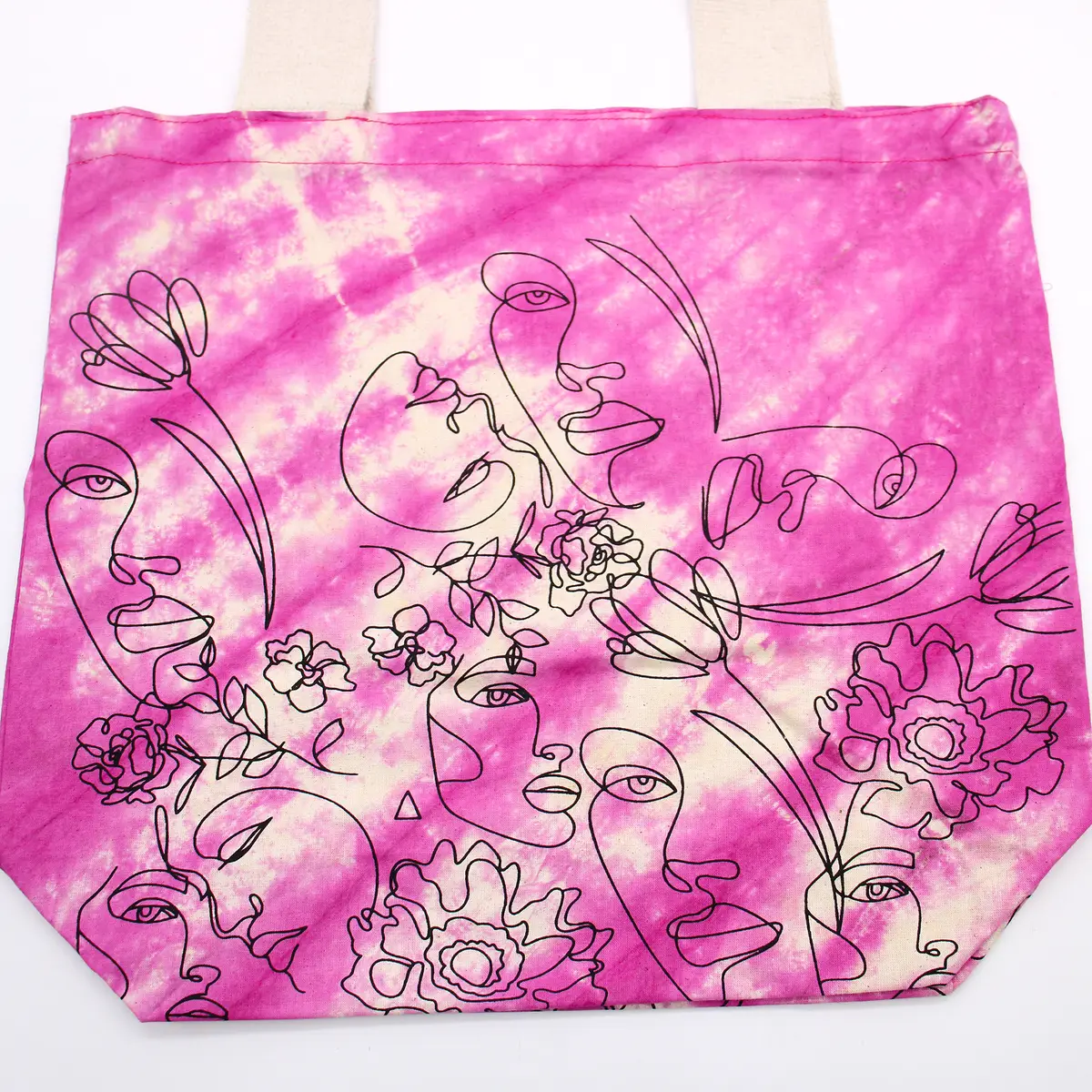 Batikkamönstrad bomullsväska med mönster Pretty Face 38x42x12 cm - produktbild 3