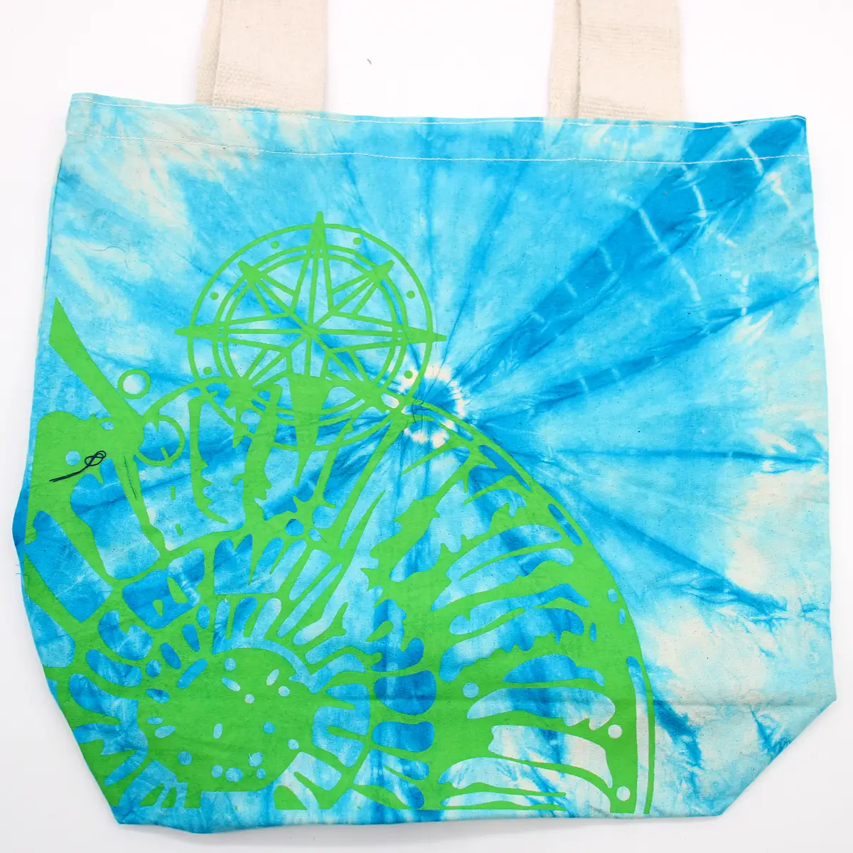 Batikkamönstrad bomullsväska med snäckmotiv 38x42x12 cm - produktbild 3
