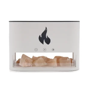 Blaze Aroma Diffuser med Himalayasalt i vit design och flammande ljuseffekt