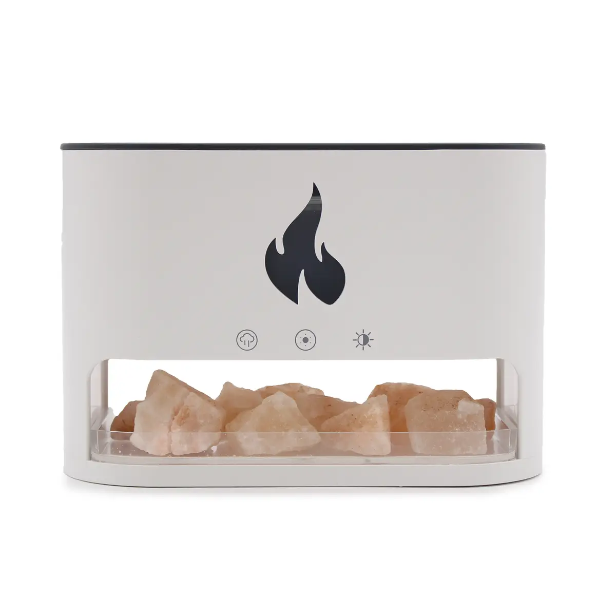 Blaze Aroma Diffuser med Himalayasalt i vit design och flammande ljuseffekt