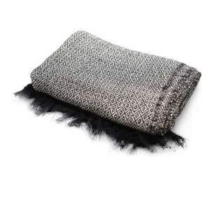 Bohemisk bomullspläd med diamantmönster i kolgrått 125x150 cm - produktbild 3