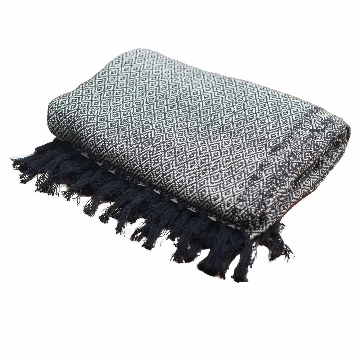 Bohemisk bomullspläd med diamantmönster i kolgrått 125x150 cm - produktbild 4