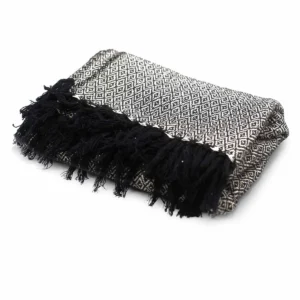 Bohemisk bomullspläd med diamantmönster i kolgrått 125x150 cm - produktbild 5