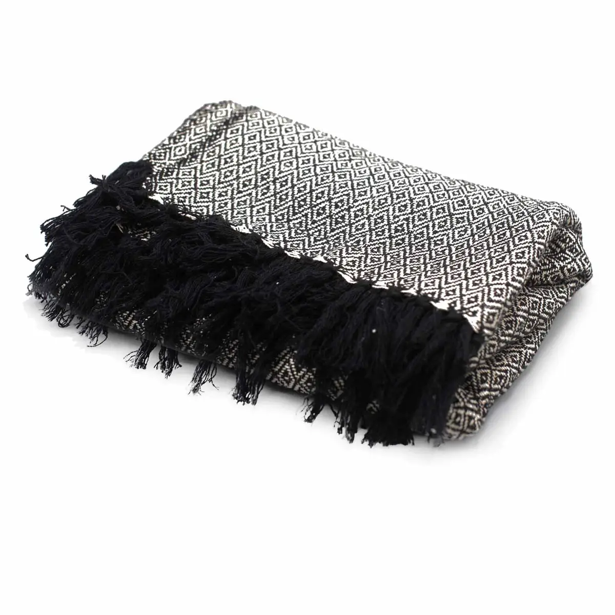 Bohemisk bomullspläd med diamantmönster i kolgrått 125x150 cm - produktbild 5