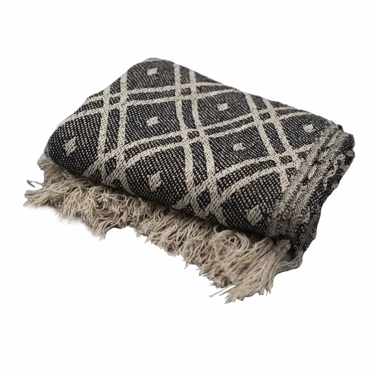 Bohemisk bomullspläd med svart och beige mönster 125x150 cm - produktbild 3