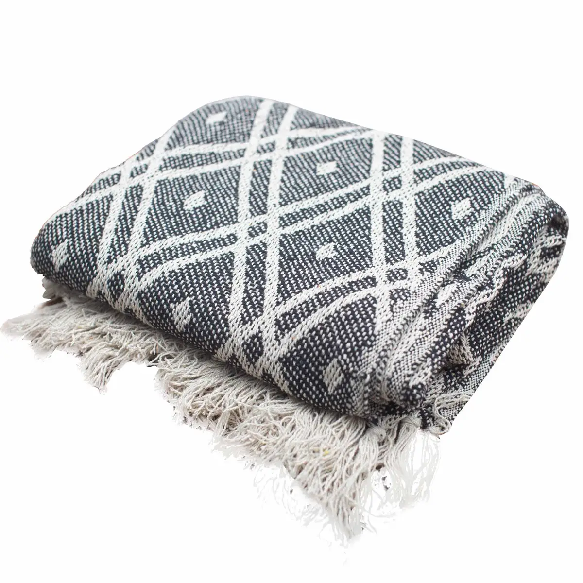 Bohemisk bomullspläd med svart och beige mönster 125x150 cm - produktbild 4