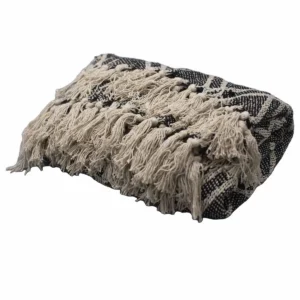 Bohemisk bomullspläd med svart och beige mönster 125x150 cm - produktbild 5