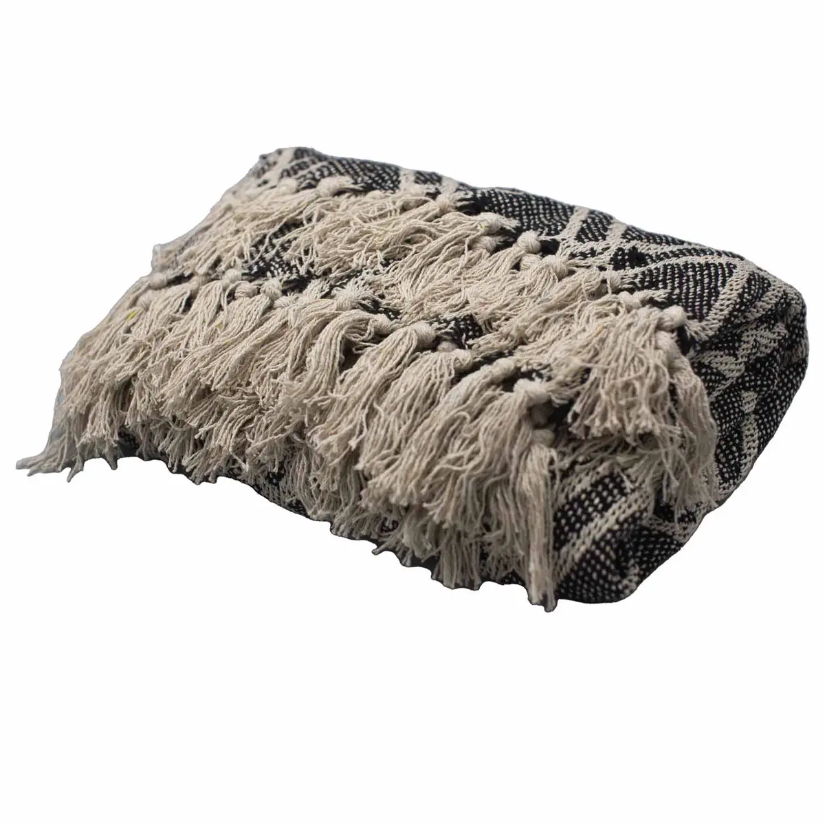 Bohemisk bomullspläd med svart och beige mönster 125x150 cm - produktbild 5