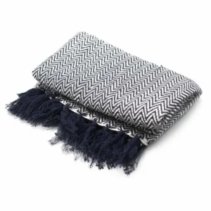 Bohemisk myspläd i bomull med marinblå zigzagmönster 125x150 cm - produktbild 3