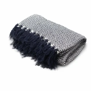 Bohemisk myspläd i bomull med marinblå zigzagmönster 125x150 cm - produktbild 5