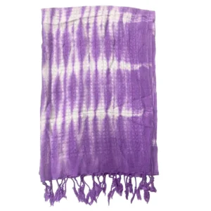 Lavendelfärgad Boho Java Art sjal med ränder och fransar