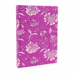 Anteckningsbok med blommönster i antik fuchsia och bomullsband