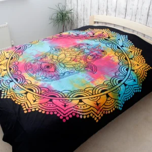 Bomullstäcke och väggbonad med svart Hamsa-motiv 230 x 200 cm - produktbild 2