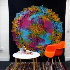 Bomullstäcke och väggbonad med svart Hamsa-motiv 230 x 200 cm - produktbild 3