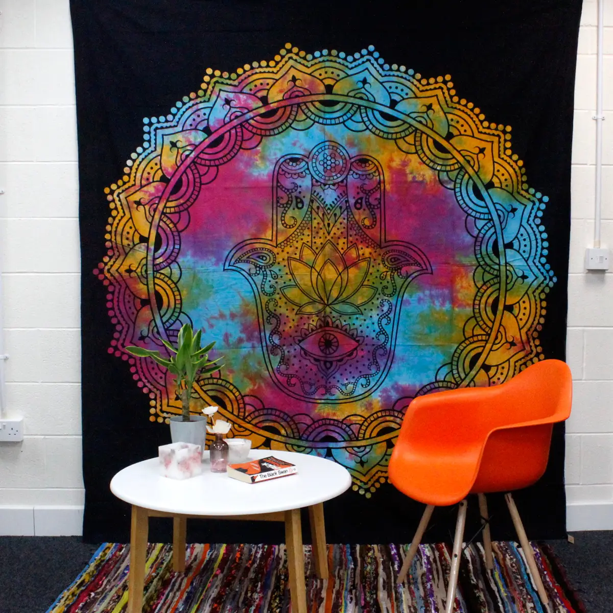 Bomullstäcke och väggbonad med svart Hamsa-motiv 230 x 200 cm - produktbild 3