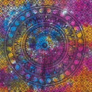 Färgstark bomullsväggbonad med mandala och elefantmotiv i cirkulärt mönster