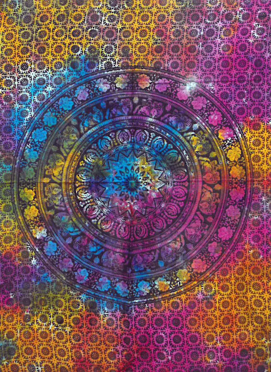 Färgstark bomullsväggbonad med mandala och elefantmotiv i cirkulärt mönster