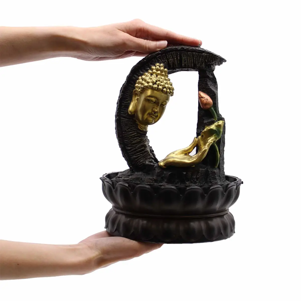 Bordsvatteninstallation med gyllene Buddha och lotus, 30 cm - produktbild 3