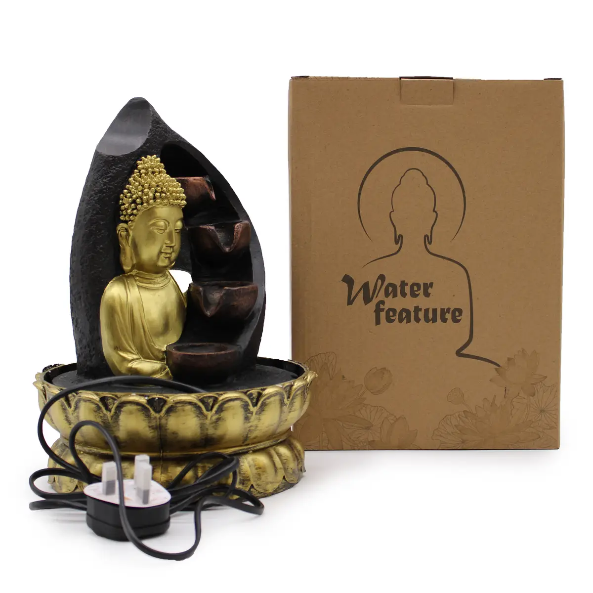 Bordsvatteninstallation med gyllene Buddha och vattenkannor 30 cm - produktbild 2
