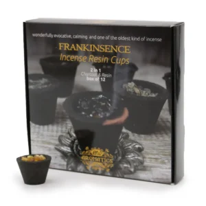 Förpackning med 12 hartsbägare för rökelse frankincense och en hartsbägare i förgrunden