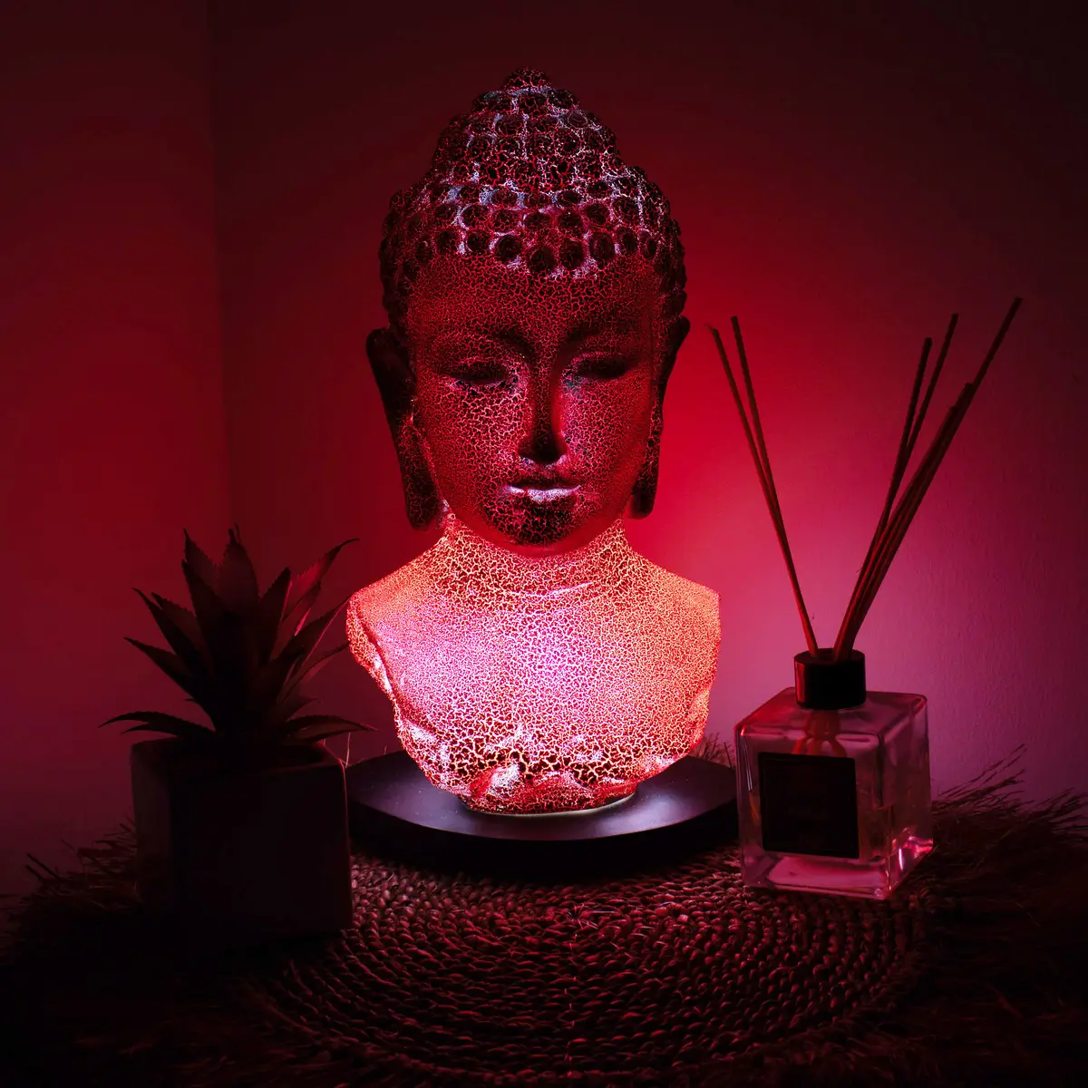 Buddha-bystlampa i smält lava med oval fot - produktbild 3