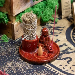 Buddha-rökelsefat i keramik mjuk röd - produktbild 8